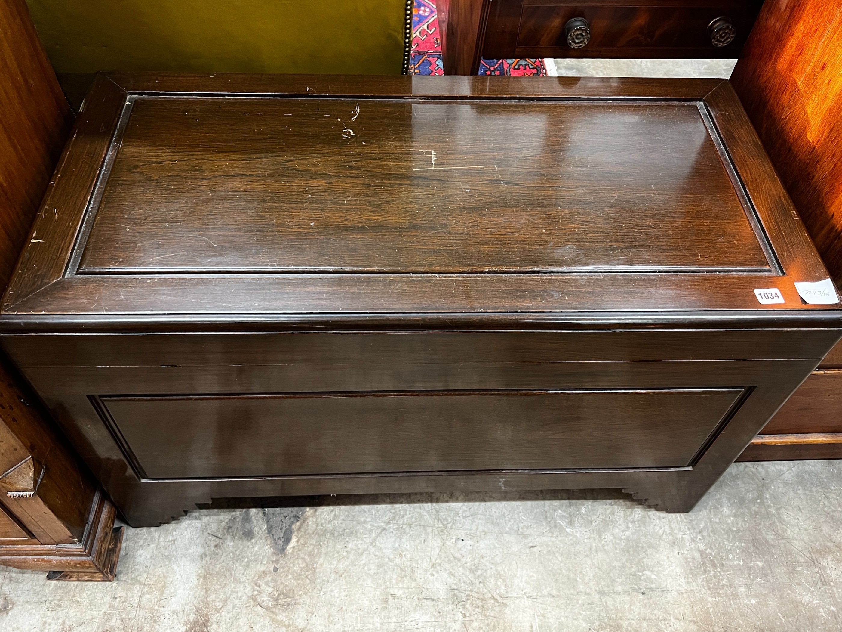 A 20th century camphor wood trunk, length 101cm, depth 50cm, height 59cm